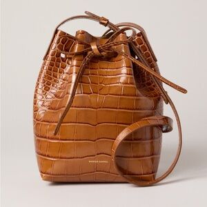 Mansur Gavriel Cognac Croc-Embossed Drawstring Mini Bucket Bag
